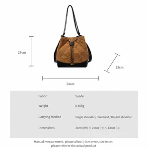 Borsa a secchiello in camoscio marrone vintage matelasse borsa a tracolla donna chic
