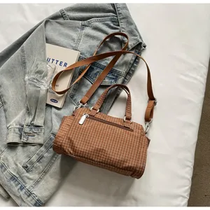 Bruine ruit crossbody handtas casual retro shopper schoudertas met verstelbare riem