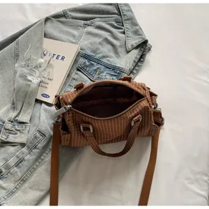 Bruine geruite schoudertas casual crossbody tas stijlvolle studenten handtas tote tas