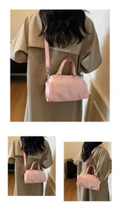 Roze geruite schoudertas tas, gedetailleerd overzicht van casual dagelijkse tas.