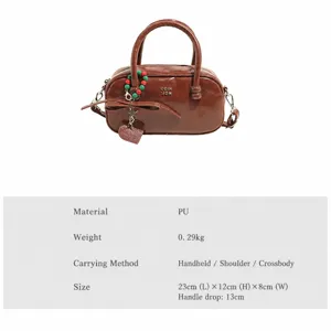 Retro PU Bowling Handtasche Größentabelle, Vintage Umhängetasche Maße 23x12x8cm Spezifikationen.
