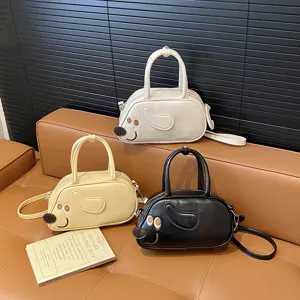 Dackel PU Leder Umhängetasche Minimalistische Bowling Handtasche Große Kapazität Tägliches Pendeln Top Griff Tasche Für Damen