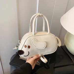 Weisser Dackel geformte PU Leder Schultertasche niedliche Bowling Handtasche Alltag