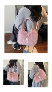 Chic plush bucket bag for women, stylish faux fur shoulder and crossbody bag for autumn.