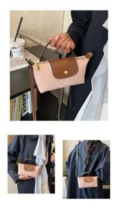 Elegante bolso de ante para mujer, bolso cruzado rosa y marron de moda para la temporada de otono.