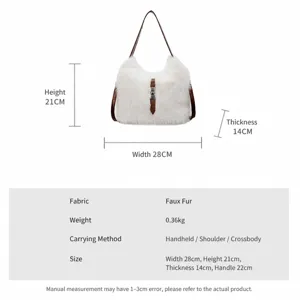 Plush shoulder bag for women, fluffy faux fur crossbody hobo purse with metal clasp.