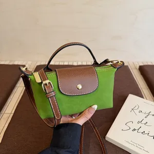 Chic mujer ante bolso otoño moda cruzado mini bolsa de asa superior verde elegante
