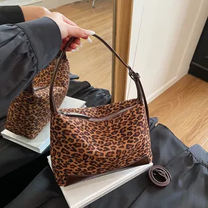 Leopardenmuster Wildleder Achseltasche Vintagen Patchwork Freizeittasche Damen Handtasche