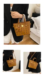 Brown bucket bag for women, stylish top handle crossbody bag with bear pendant