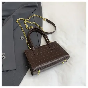Bruine handtas met krokodillenprint en ketting stijlvolle schoudertas voor dames