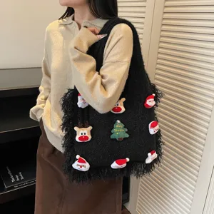 Christmas dopamine knit tote bag, casual large capacity shoulder bag for women daily commute.