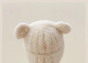 Cute kids plush bear ear hat winter warm soft knitted cap product detail display view