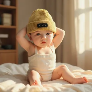 Cute baby knit beanie hat for autumn and winter, warm pullover cap for toddlers daily wear.
