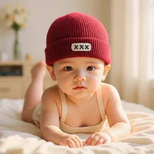 Kids winter warm knit beanie hat red pullover baby cap soft fashion toddler headwear item