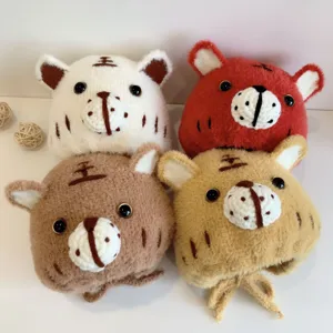 Cute baby winter warm knitted hat toddler plush tiger ear protection hat detail view