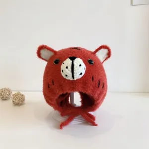 Cute infant plush warm ear-flap hat for autumn and winter, cozy baby knitted cap style.