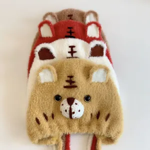 Infant Winter Warm Plush Tiger Hat Cute Baby Earflap Beanie Thickened Windproof Fleece Cap Toddler Animal Design Headwear