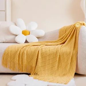 Nordic Style Knitted Acrylic Throw Blanket Tassels Geometric Fringe Bedside Sofa Blanket Cozy Home Decor Warm Nap Blanket
