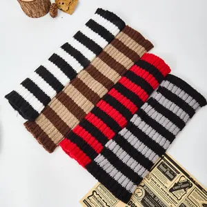 Knit striped arm warmers fingerless gloves winter warm sleeves set of four assorted colors