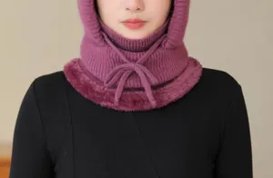 Cozy knit winter hood scarf all in one thermal plush lined cap for women warm cycling
