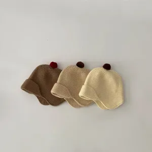 Toddler Cute Warm Solid Color Earflap Pom-Pom Knit Hat Infant Acrylic Woolen Beanie Cap