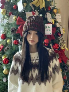 Cute cartoon bear knit beanie women winter warm woolen hat casual solid color knitted hat