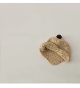 Cute toddler knitted beanie with pom-pom, cozy solid warm ear-flap baby winter hat for kids.