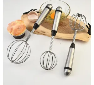 Batidor de huevos de resorte de acero inoxidable mezclador manual cocina reposteria detalle
