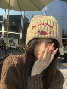 Cute cartoon bear knit beanie hat autumn winter warm cozy casual fashion style accessory.