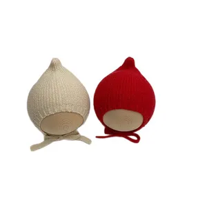 Bonnet tricoté pour nouveau-né bébé mignon chapeau pointé hiver chaud ensemble 2pcs