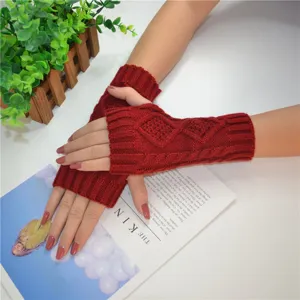 Knit arm warmers short fingerless gloves winter solid color thermal sleeves stylish apparel