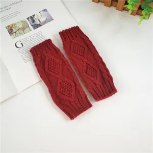 Knitted arm warmers short winter thermal sleeves diamond pattern red fashion knit cuffs detail