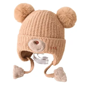 Cute knitted baby winter hat with bear ears warm earflap infant toddler cap for boys girls