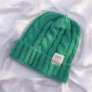 Women's knitted beanie hat autumn winter warm solid color casual couple knit cap thick warm