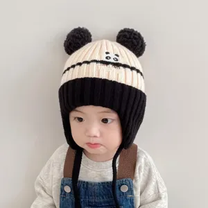 Kids Winter Warm Knit Hat Cute Bear Ear Pom Pom Beanie Ear Protection Cap For Toddler Baby Boys Girls