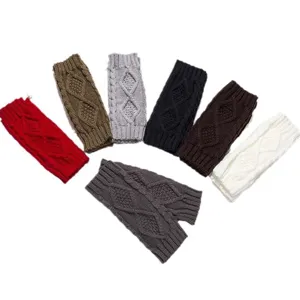 Knitted arm warmers winter fingerless gloves short elastic sleeves multi-color set main