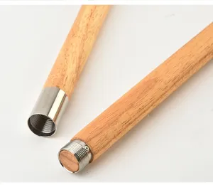 Wooden handle detail replacement part for pizza peel tool with metal screw connector.