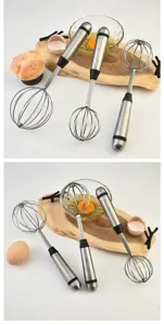 Batidor de huevos manual de acero inoxidable con cabeza de bola para cocina y repostería.