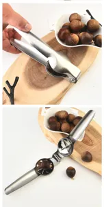 Stainless steel chestnut opener nutcracker sheller kitchen tool for easy nut peeling.
