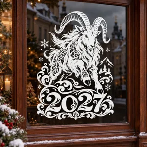 Close-up detail of the 2027 year of the ram window sticker featuring intricate ornamental patterns.