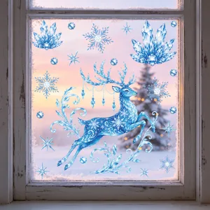 Christmas winter ice deer electrostatic window sticker blue snowflake glass decoration film