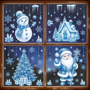 Adesivi per finestre di Natale inverno fiocco di neve blu pupazzo di neve babbo natale
