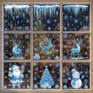 Adesivi per Finestre di Natale Decals in PVC Elettrostatico Fiocco di Neve Alce Babbo Natale Decorazione Casa