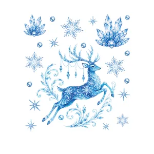 Christmas winter blue crystal deer snowflake static window sticker glass decal holiday decor