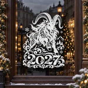 2027 Year of the Sheep Window Sticker Static Glass Decal New Year Holiday Festive Decor
