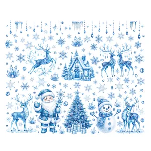Adesivi per finestre di Natale blu inverno Babbo Natale pupazzo di neve cervo decal.