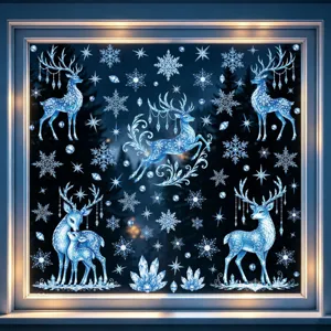 Navidad invierno ciervo azul copos de nieve pegatinas de ventana para decoración de vidrio