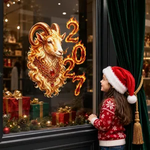 2027 Chinese New Year Ram Window Sticker Static Glass Decal for Holiday Decor Party