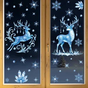 Pegatinas Estáticas para Ventanas de Navidad Nieve de Invierno Alce Calcomanías de Vidrio Vitrinas de Centros Comerciales Fiesta