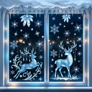 Pegatinas de ventana de Navidad invierno reno azul copo de nieve decoracion vidrio